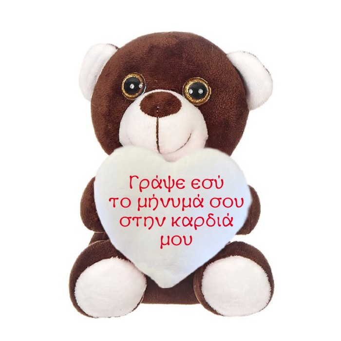 Λούτρινο καφέ αρκουδάκι 20cm με εκτύπωση